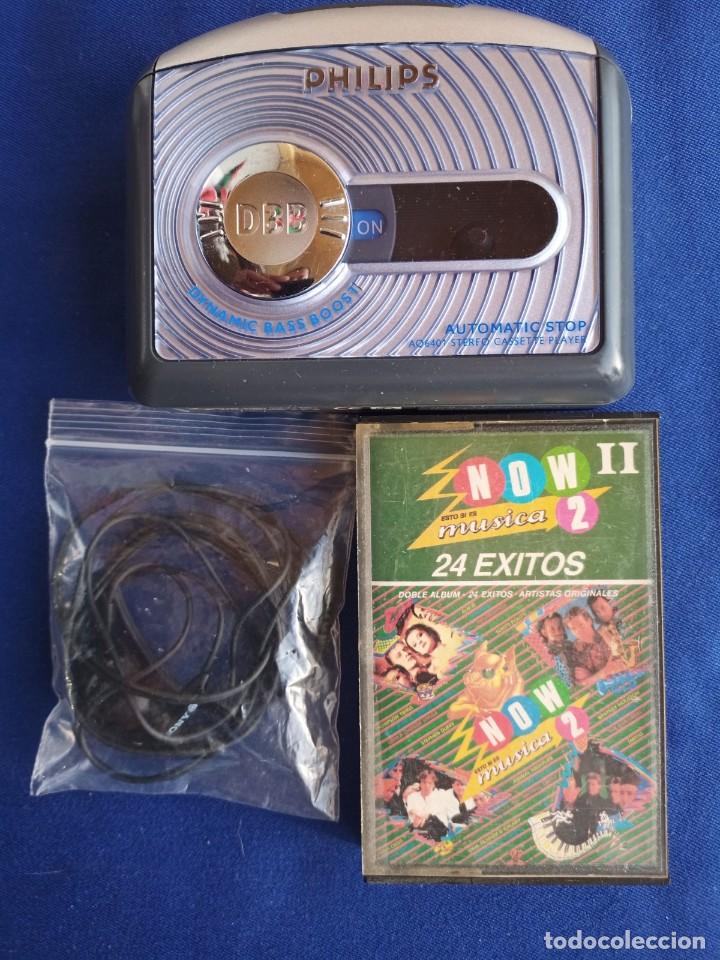 Radios antiguas: WALKMAN PHILIPS AQ6401CASSETTE PLAYER DBB con una cassette,24 Exitos - Foto 7