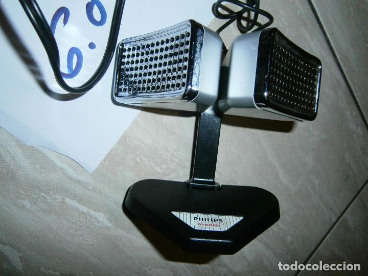 Radios antiguas: ANTIGUO MICROFONO DOBLE PHILIPS STEREO CON BASE - Foto 4