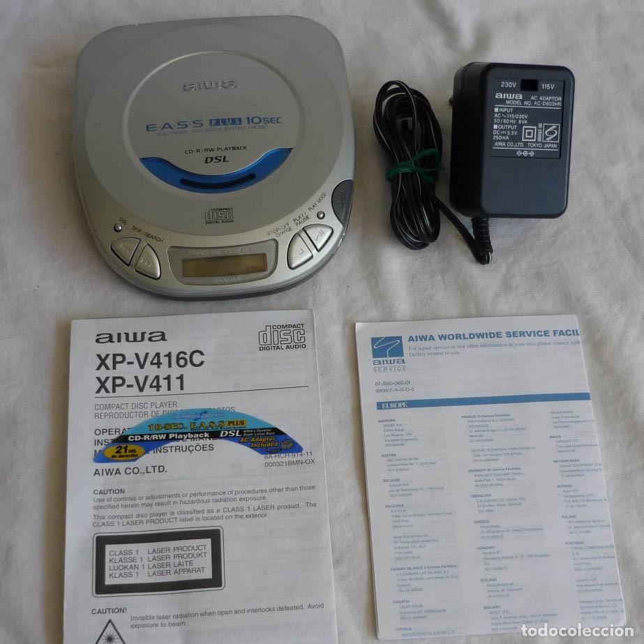 Radios antiguas: Discman Aiwa XP-V411 Compac Disk CD + Instrucciones + transformador, funcionando - Foto 1