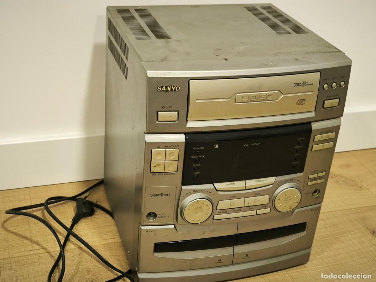 Radios antiguas: Equipo De M&uacute;sica Sanyo Vintage 3 Disc Changer &ndash; Mini Cadena HiFi Con Doble Cassette