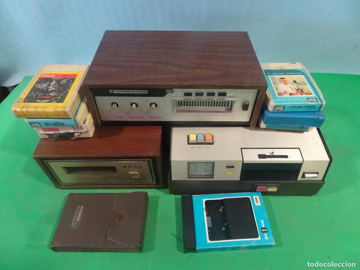 Radios antiguas: reproductores cassette de 8 pistas,2 adaptadores para cassette y 7 cassettes de 8 pistas