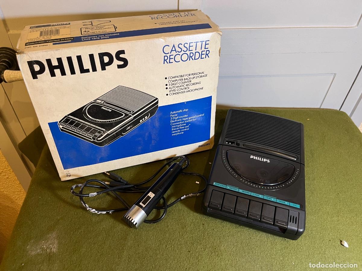 Radios antiguas: Grabador cassette Philips D6280/00 para ordenador vintage &ndash; Con caja y micr&oacute;fono original &ndash; Funciona