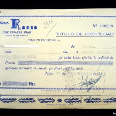 Radios de válvulas: TITULO DE PROPIEDAD Y CERTIFICADO GARANTÍA DE RADIO INVICTA MODELO 5324. AÑO 1959. Lote 366191326