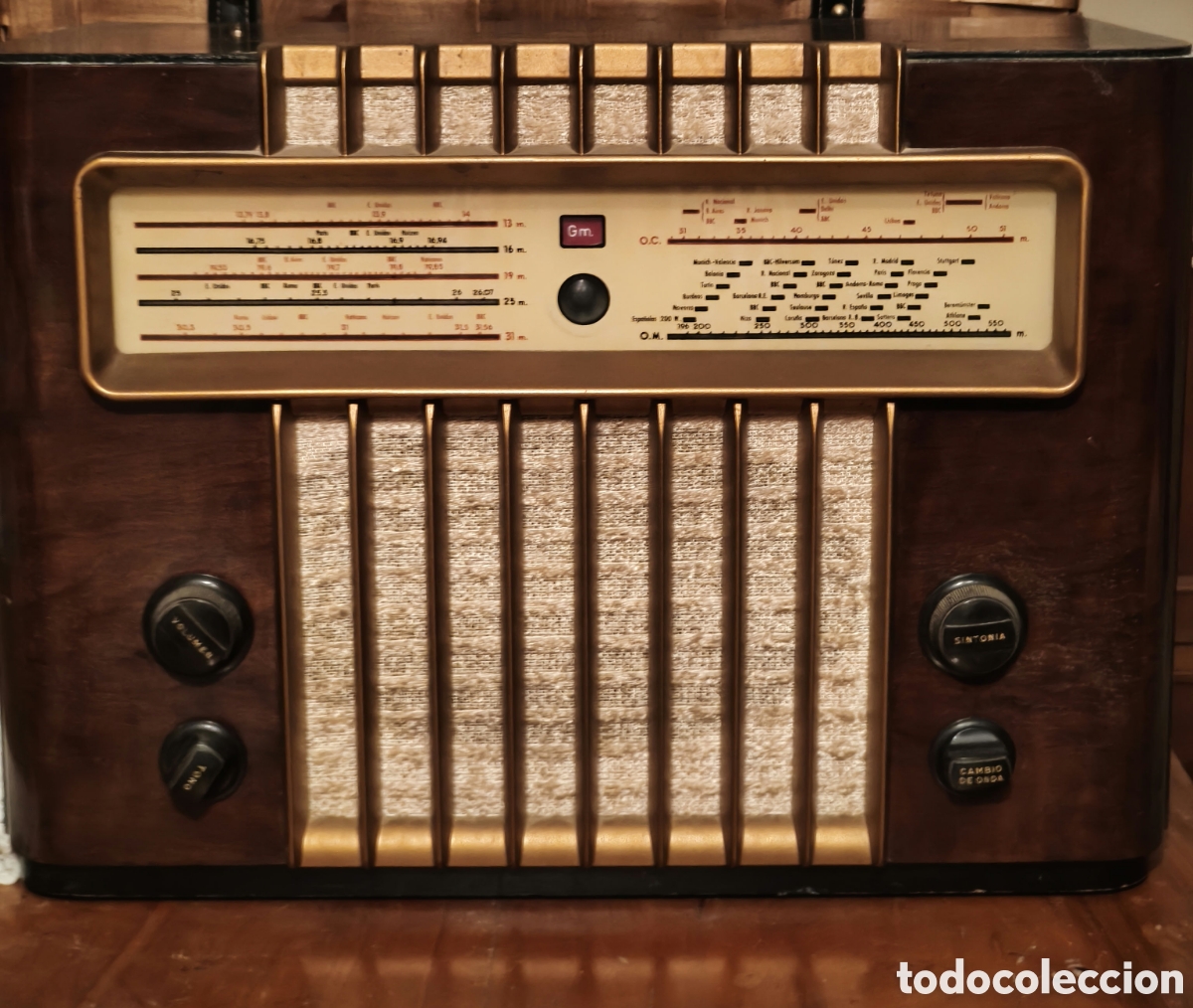 Radios &agrave; lampes: Antigua Radio de V&aacute;lvulas G. Marconi A&ntilde;os 40/50 - Mueble de Madera Buen Estado
