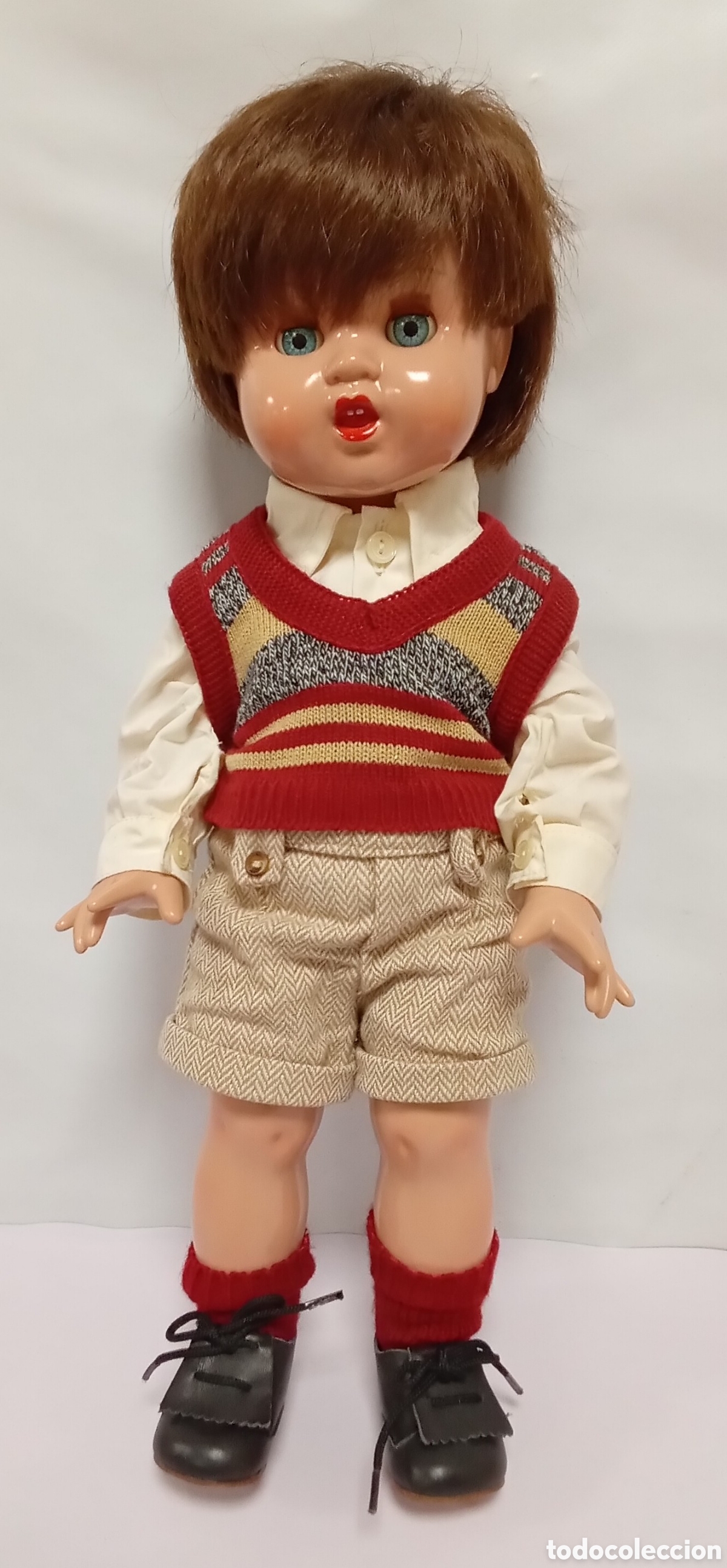 Reediciones Mu&ntilde;ecas Espa&ntilde;olas: Mu&ntilde;eco Juanin P&eacute;rez 50 CM Chaleco Marr&oacute;n Mariquita P&eacute;rez Espa&ntilde;a A&ntilde;os 2000