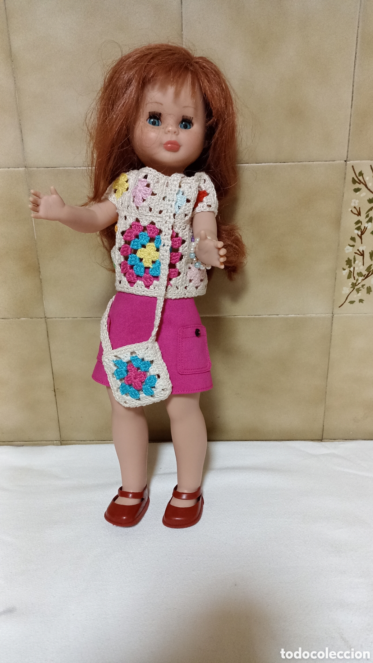 Reediciones mu&ntilde;ecas espa&ntilde;olas: Mu&ntilde;eca Pelirroja, con falda bolso y blusa