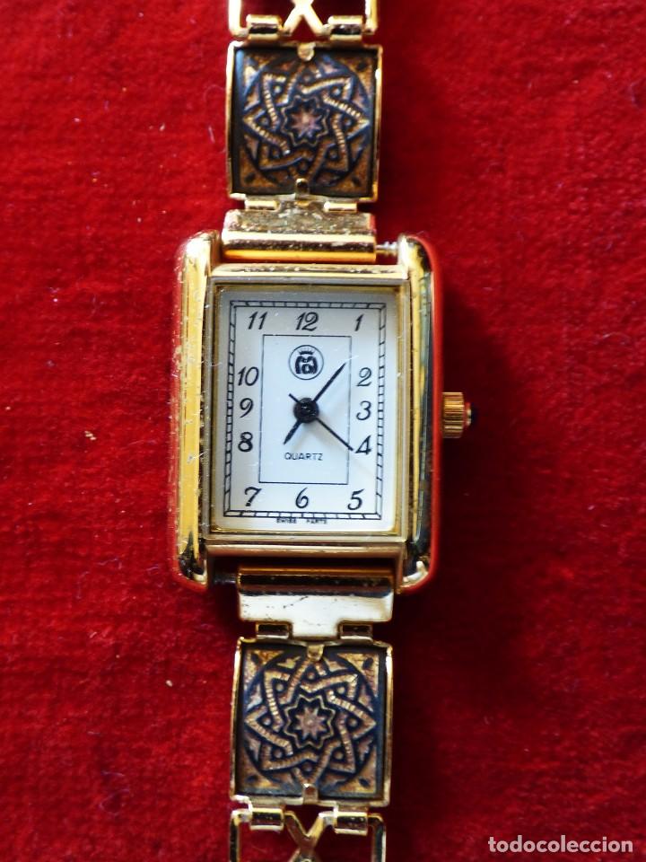 Relojes autom&aacute;ticos: RELOJ DE PULSERA CON PULSERA DAMASQUINADA EN ORO TOLEDANO INCRUSTADO. A&ntilde;os 70