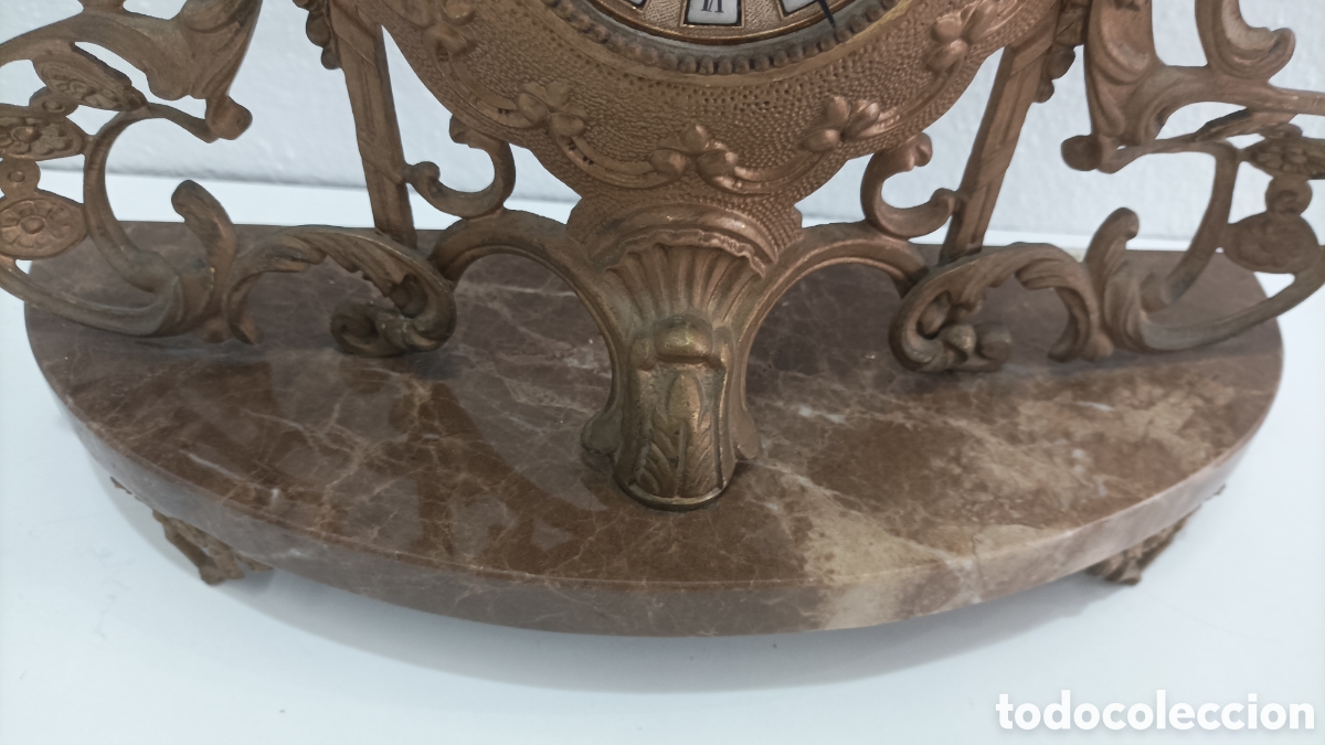 Relojes autom&aacute;ticos: Reloj de mesa antiguo de bronce y m&aacute;rmol - Foto 8