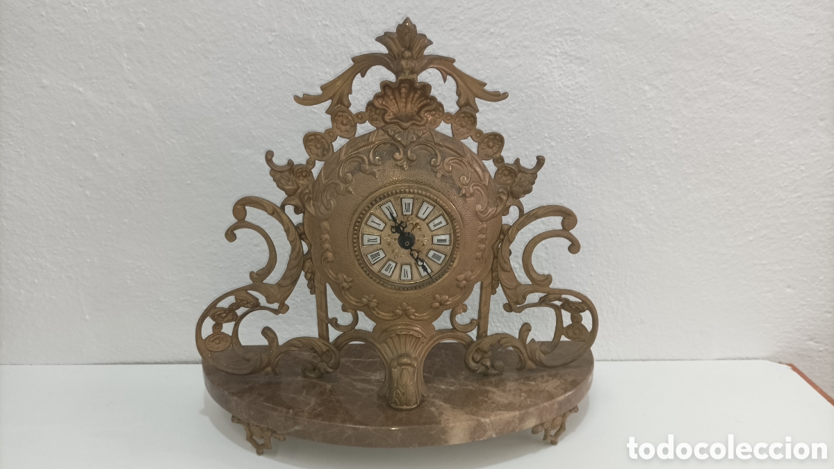 Relojes autom&aacute;ticos: Reloj de mesa antiguo de bronce y m&aacute;rmol - Foto 9