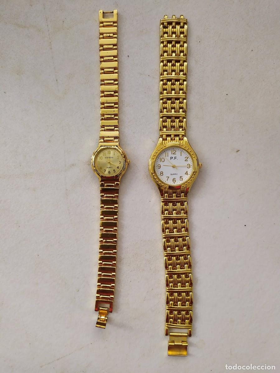 Relojes autom&aacute;ticos: 2 Relojes a pila en acabado en s&iacute;mil oro. - Foto 1