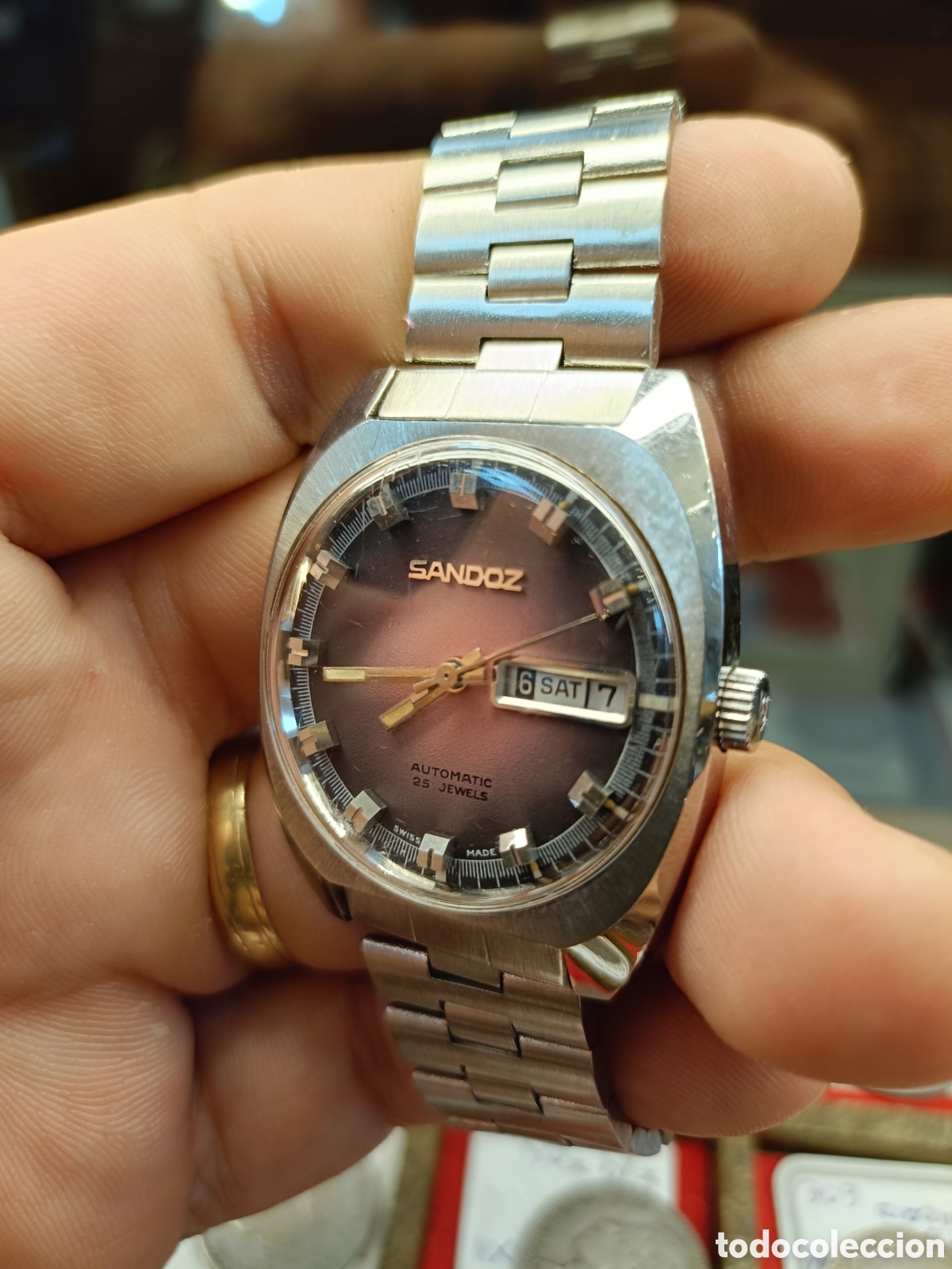 Relojes autom&aacute;ticos: RELOJ AUTOMATICO SANDOZ . ACERO . CORREA ORIGINAL. FUNCIONANDO . 33 MM - Foto 3
