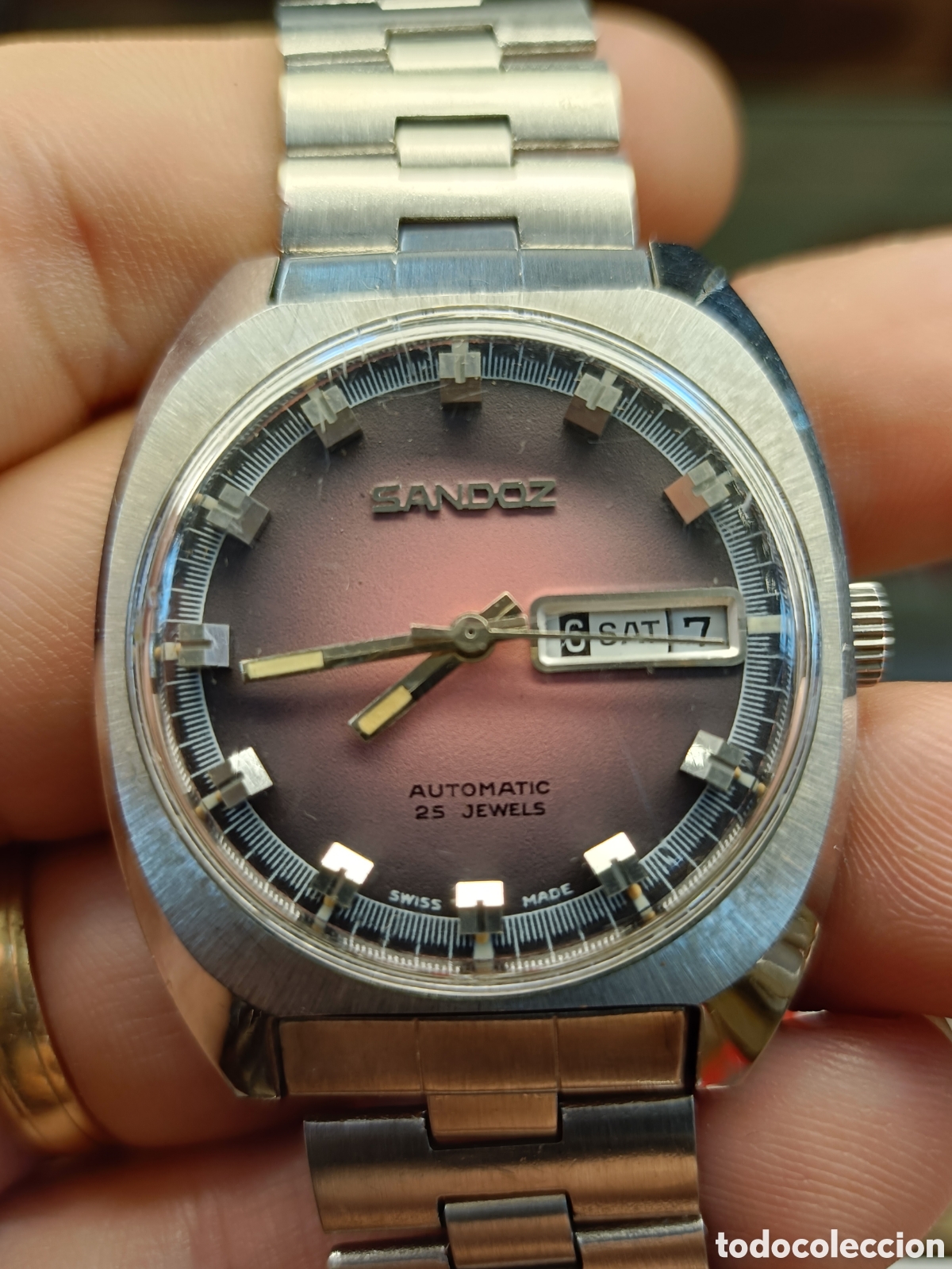 Relojes autom&aacute;ticos: RELOJ AUTOMATICO SANDOZ . ACERO . CORREA ORIGINAL. FUNCIONANDO . 33 MM - Foto 4