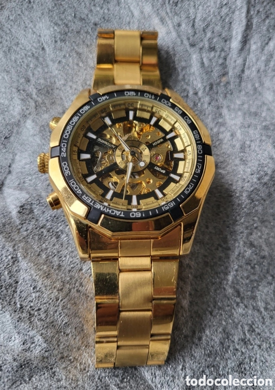 Rel&oacute;gios autom&aacute;ticos: RELOJ ACERO INOXIDABLE DORADO AUTOMATIC TACHYMETER SPORT