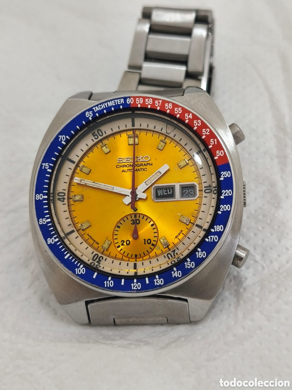 Relojes autom&aacute;ticos: Vintage hermoso reloj SEIKO cron&oacute;grafo autom&aacute;tico POGUE con bisel Pepsi perfecto con mantenimiento.