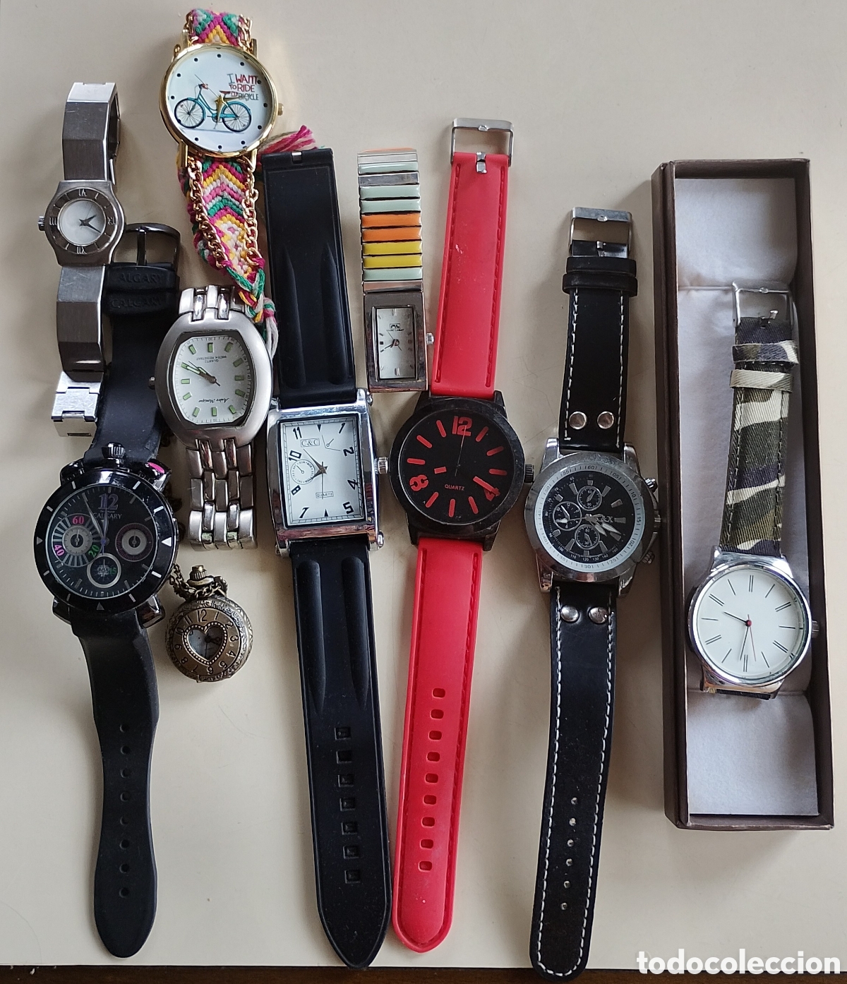 Relojes autom&aacute;ticos: Lote de 10 relojes de pulsera + reloj de bolsillo | Calgary, Andre Monique, Marc Labat, C&C y otros