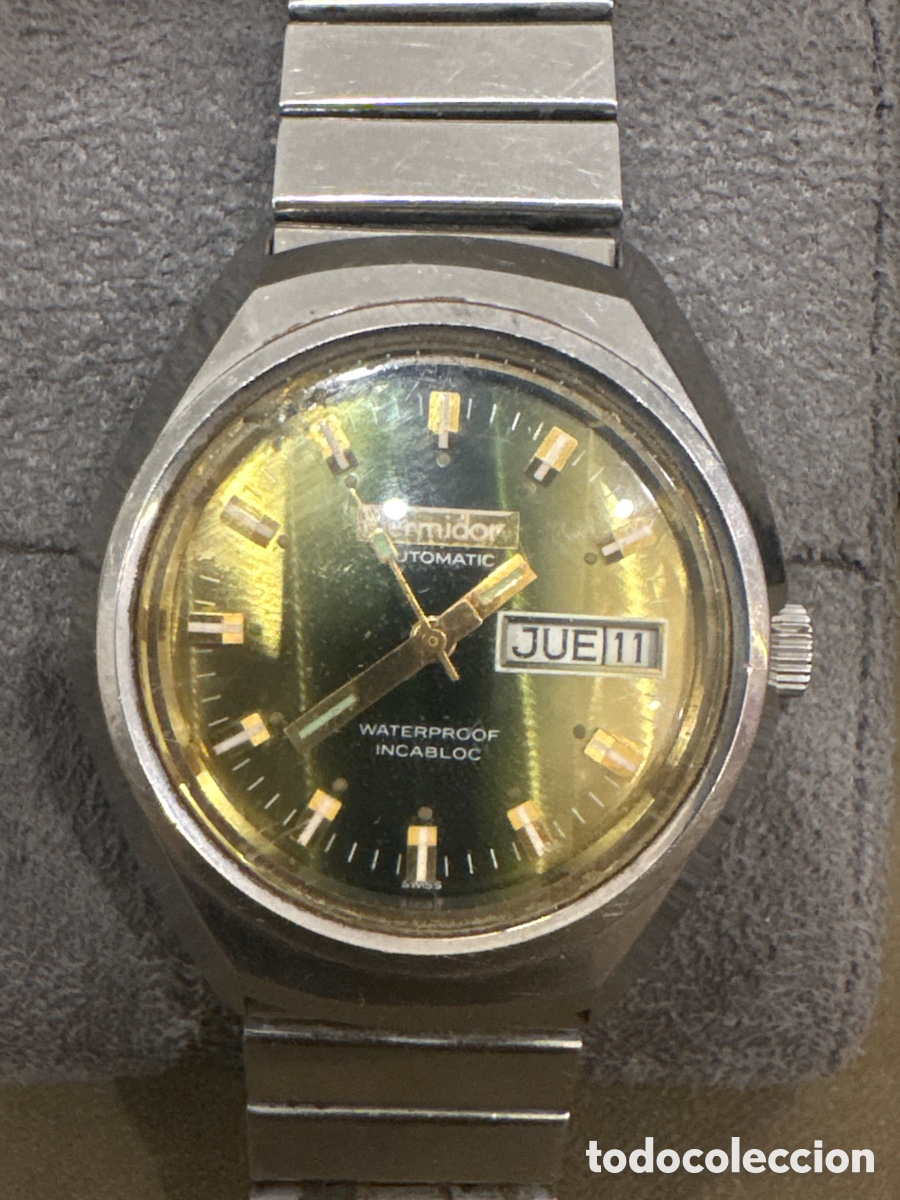 Relojes autom&aacute;ticos: Antiguo reloj THERMIDOR AUTOM&Aacute;TICO,esfera verde,doble calendario,36 MM sin contar corona*No funciona