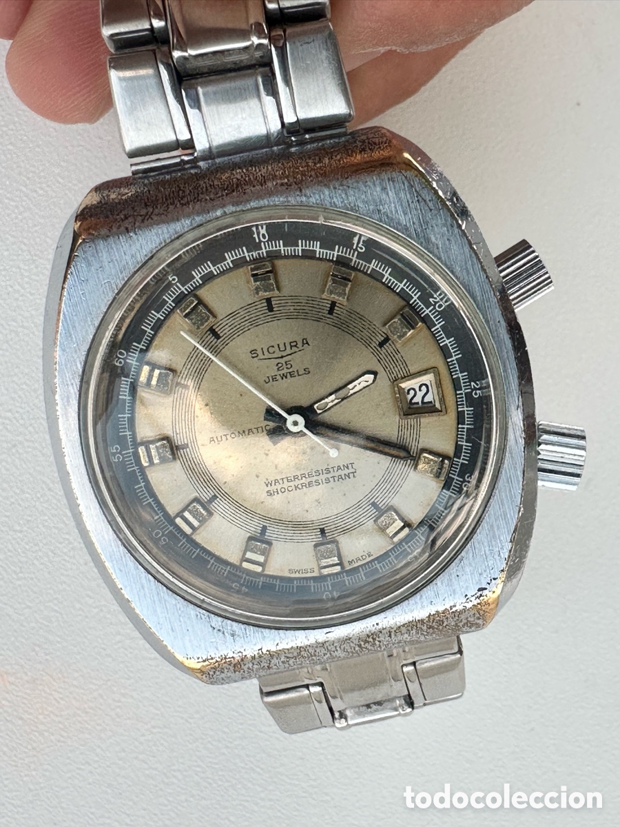 Orologi automatici: Antiguo Reloj SICURA WATERRESISTANT SHOCKRESISTANT Date Colecci&oacute;n Swiss Vintage