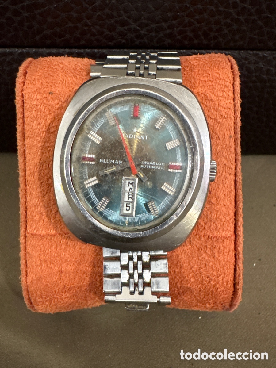 Relojes autom&aacute;ticos: Antiguo reloj RADIANT BLUMAR,A&Ntilde;OS 70 esfera rara*Ovalada*doble calendario en las 6*FUNCIONA*