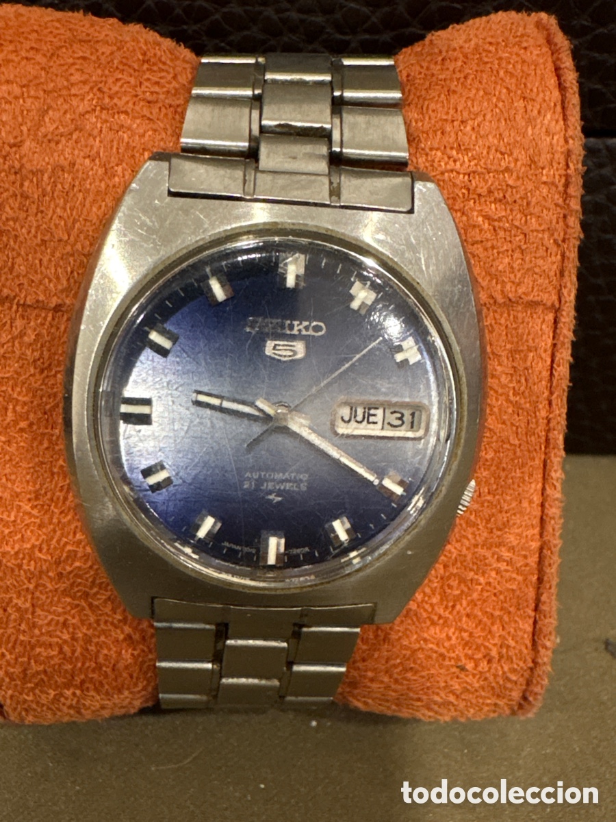 Relojes autom&aacute;ticos: Antiguo reloj SEIKO 5,36MM sin contar Corona*Cara azul*no funciona* ver fotos*