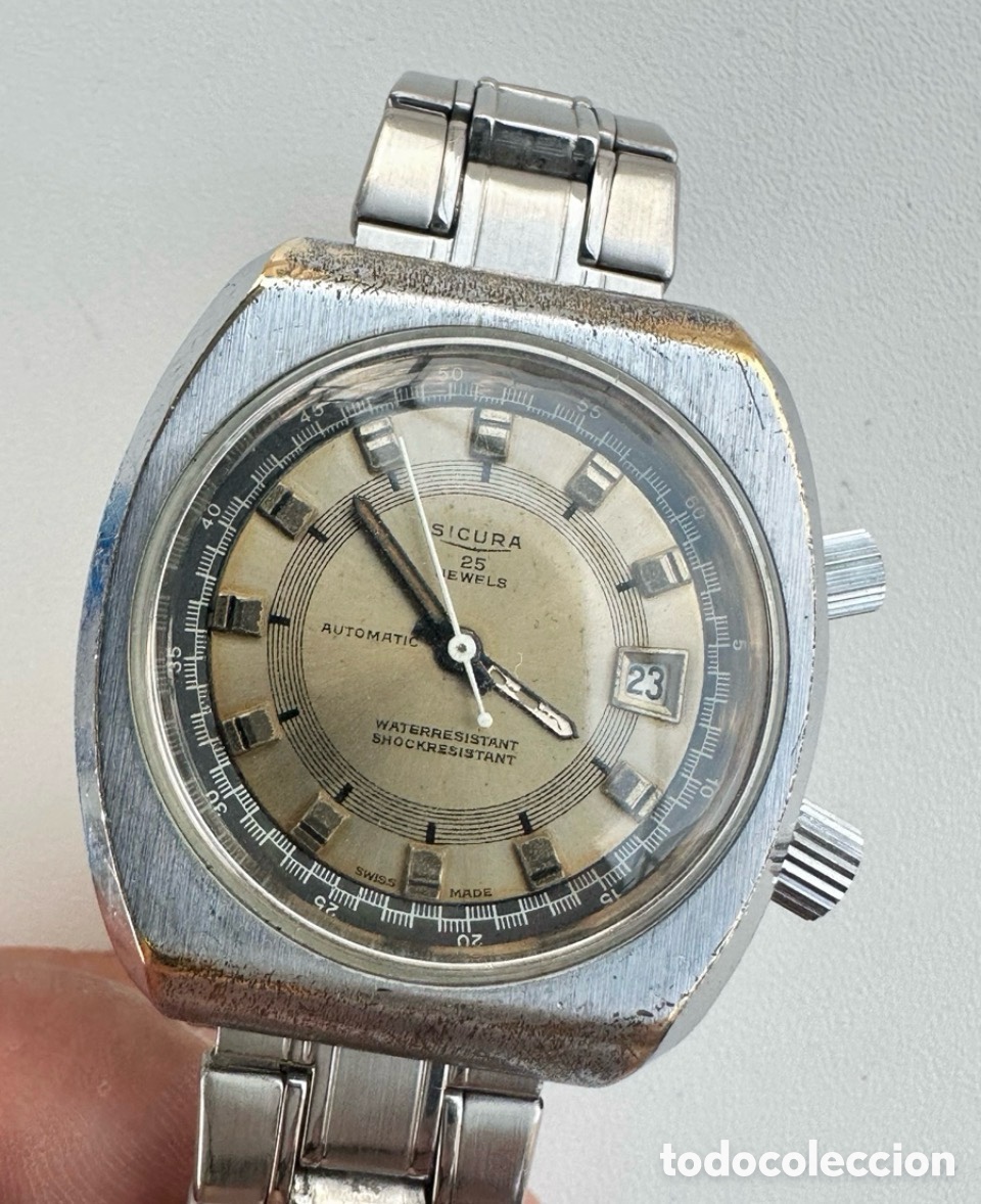 Rel&oacute;gios autom&aacute;ticos: Antiguo Reloj SICURA WATERRESISTANT SHOCKRESISTANT Date Colecci&oacute;n Swiss Vintage