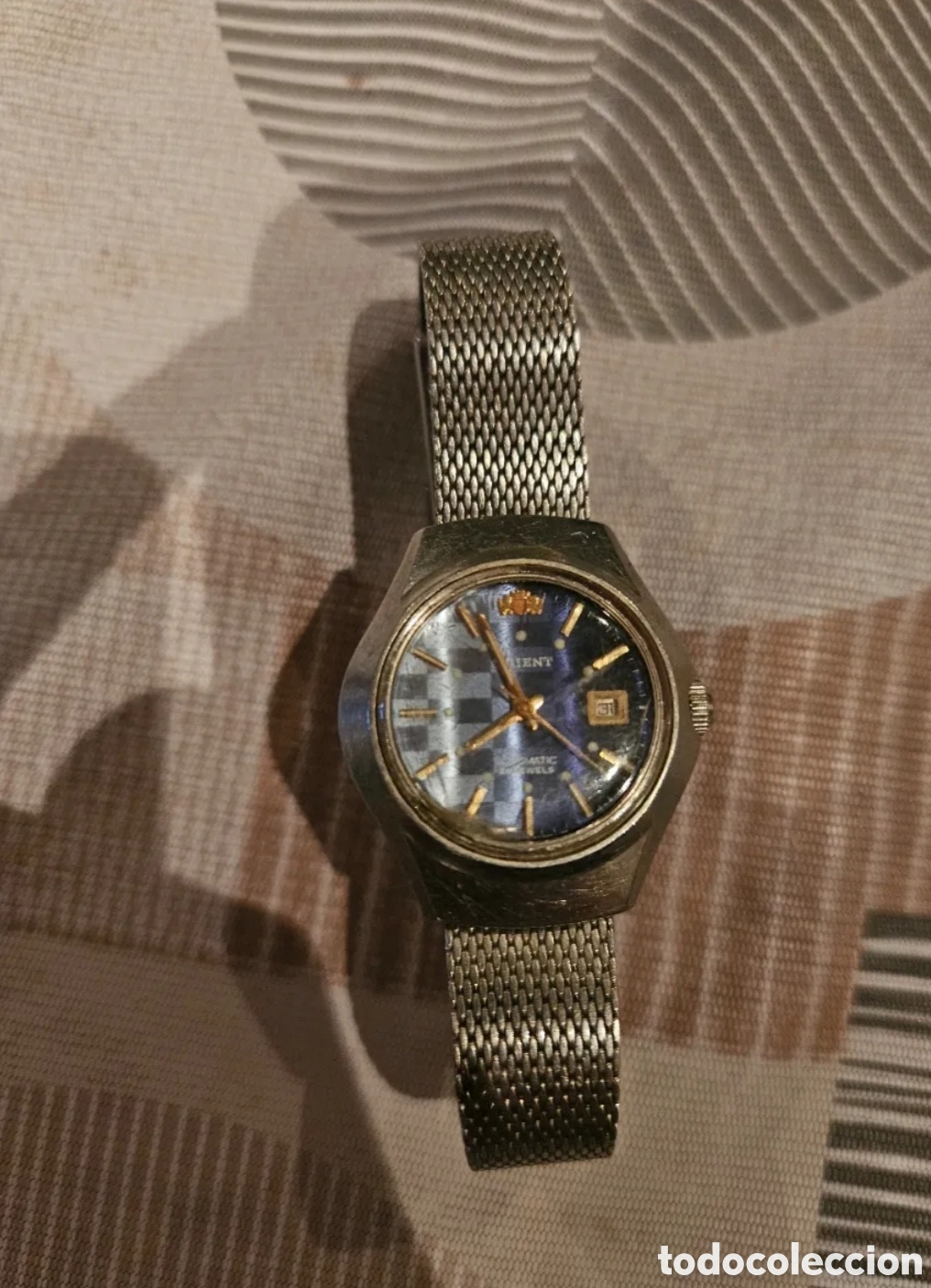 Relojes autom&aacute;ticos: Reloj Vintage Orient Autom&aacute;tico Azul Tablero Ajedrez