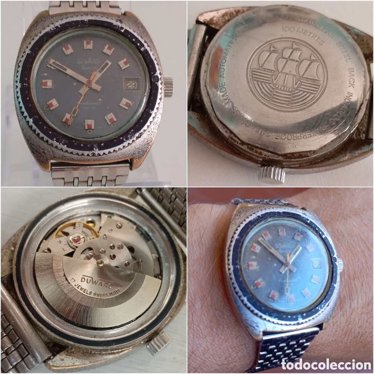Relojes autom&aacute;ticos: Duward AquaStar Continual 100m Automatic Diver Calendario 34mm Vintage Retro Buceo Arranca y para