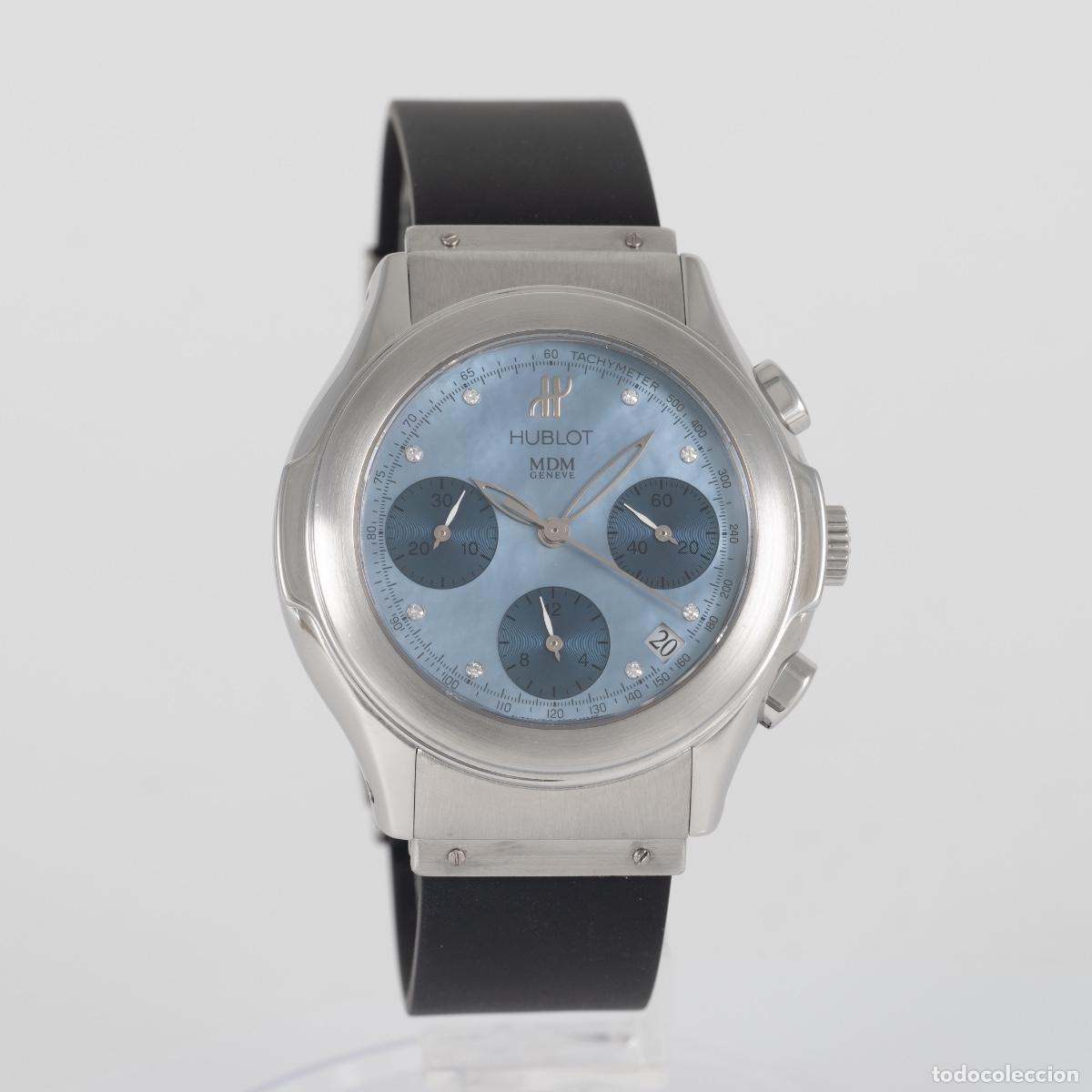 Relojes autom&aacute;ticos: Hublot MDM Automatic Chronograph Blue MOP Diamonds Ref: 1810.1 - Foto 8