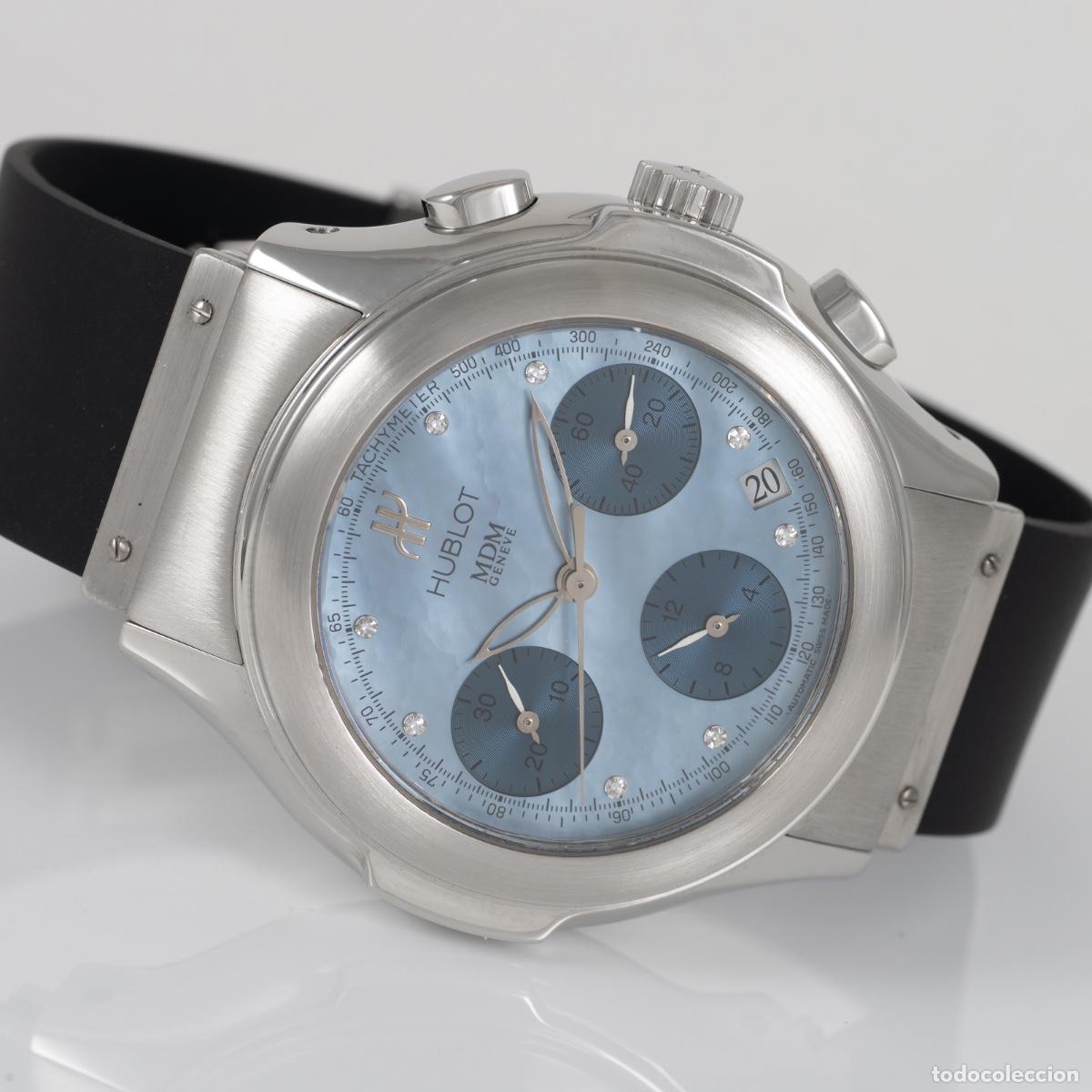 Relojes autom&aacute;ticos: Hublot MDM Automatic Chronograph Blue MOP Diamonds Ref: 1810.1 - Foto 10
