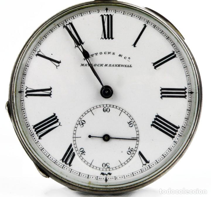 Relojes de bolsillo: Mattocks & Co- Reloj de bolsillo caja de plata- esfera de porcelana -números romanos-Finales S.XIX - Foto 3 - 261260840