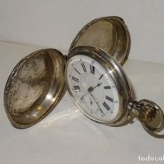 Relojes de bolsillo: ANTIGUO RELOJ DE PLATA 3 TAPAS CINCELADAS FUNCIONANDO , ESFERA DE PORCELA CVINDRE 10 RUBIS REMONTOIR
