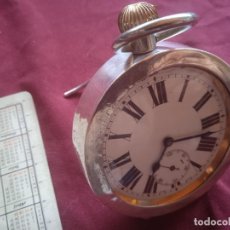 Relojes de bolsillo: EXCELENTE RELOJ SUIZO ARGENTAN, GRAN DIÁMETRO TIPO FERROVIARIO EN CAJA DE PLATA INGLESA CONTRASTADA