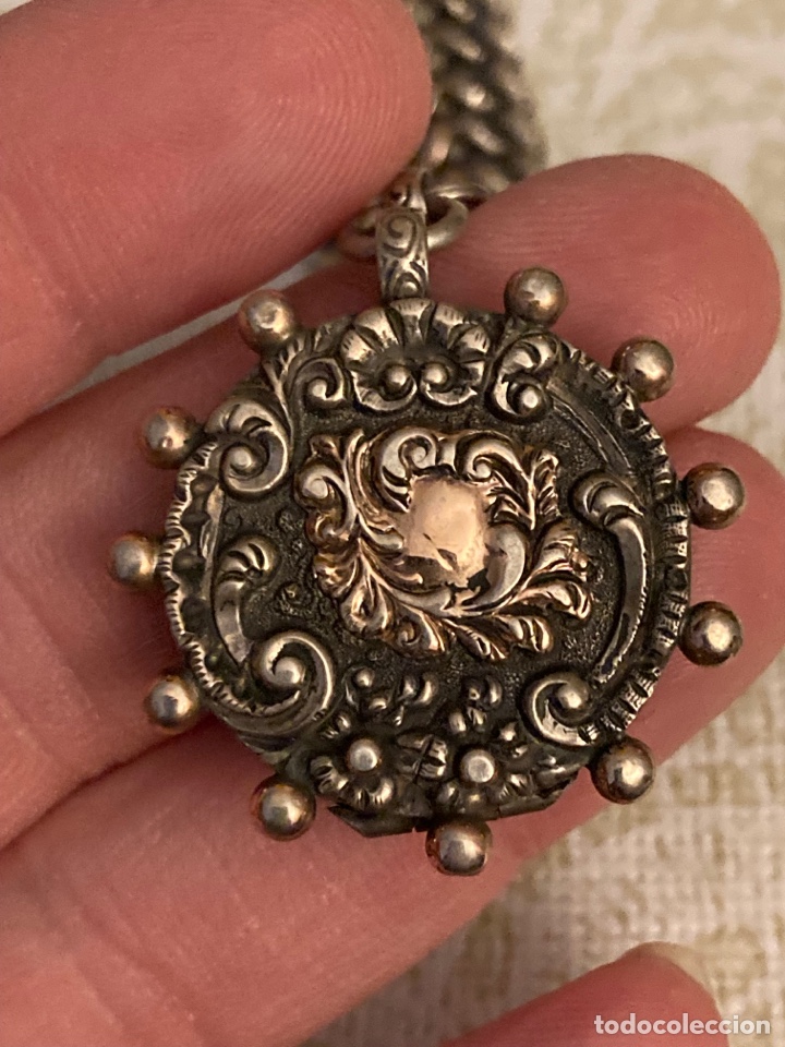 Relojes de bolsillo: Magnifica leontina corta, plata y vistas en oro - Foto 2 - 307029098