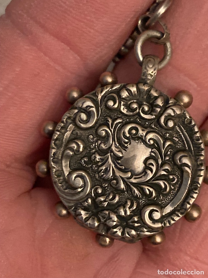 Relojes de bolsillo: Magnifica leontina corta, plata y vistas en oro - Foto 3 - 307029098