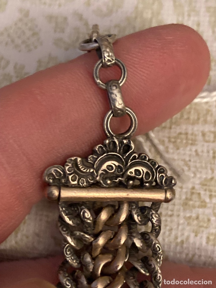 Relojes de bolsillo: Magnifica leontina corta, plata y vistas en oro - Foto 6 - 307029098