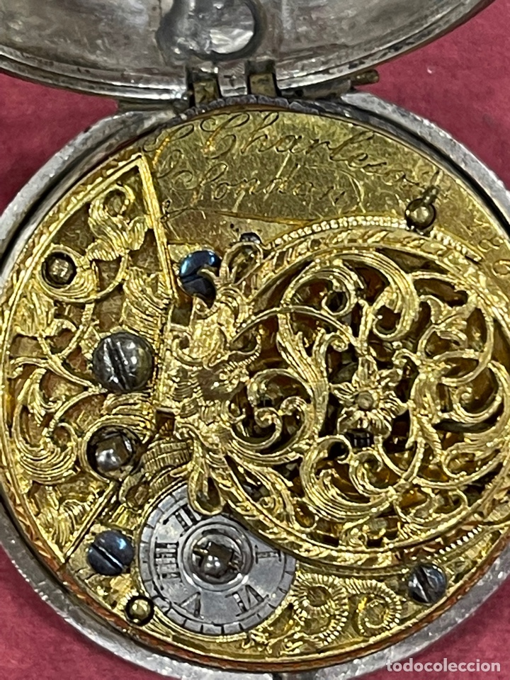 Relojes de bolsillo: Antiguo reloj de bolsillo, catalino, en plata de ley, con chichonera, C. Charleson. Funcionando. - Foto 10 - 312349043