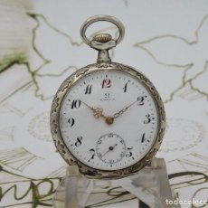 Relojes de bolsillo: OMEGA-RELOJ DE BOLSILLO-12 EN ROJO-DE PLATA-GRAN PRIX-TIPO MONJA-CIRCA 1915-FUNCIONANDO. Lote 313406003