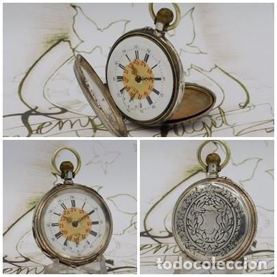 reloj de bolsillo en plata de suiza, funcionando y circa 1900