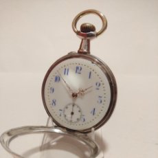 Relojes de bolsillo: RELOJ DE BOLSILLO MINERVA EN PLATA 2 COLORES Y NÚMEROS EN AZUL