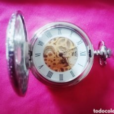 Relojes de bolsillo: ORIGINAL RELOJ DE BOLSILLO MECÁNICO. PLATEADO CON 2 TAPAS Y FILIGRANA. 4,5CM DIÁM. MUY BONITO. Lote 382197494