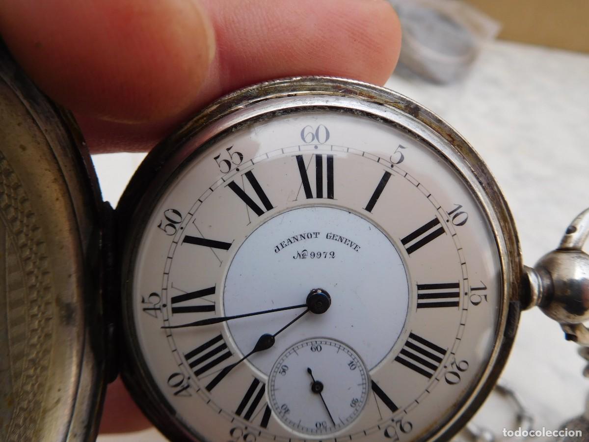 Relojes de bolsillo: Reloj de bolsillo 3 tapas plata Jeannot Geneve con cadena - Foto 5