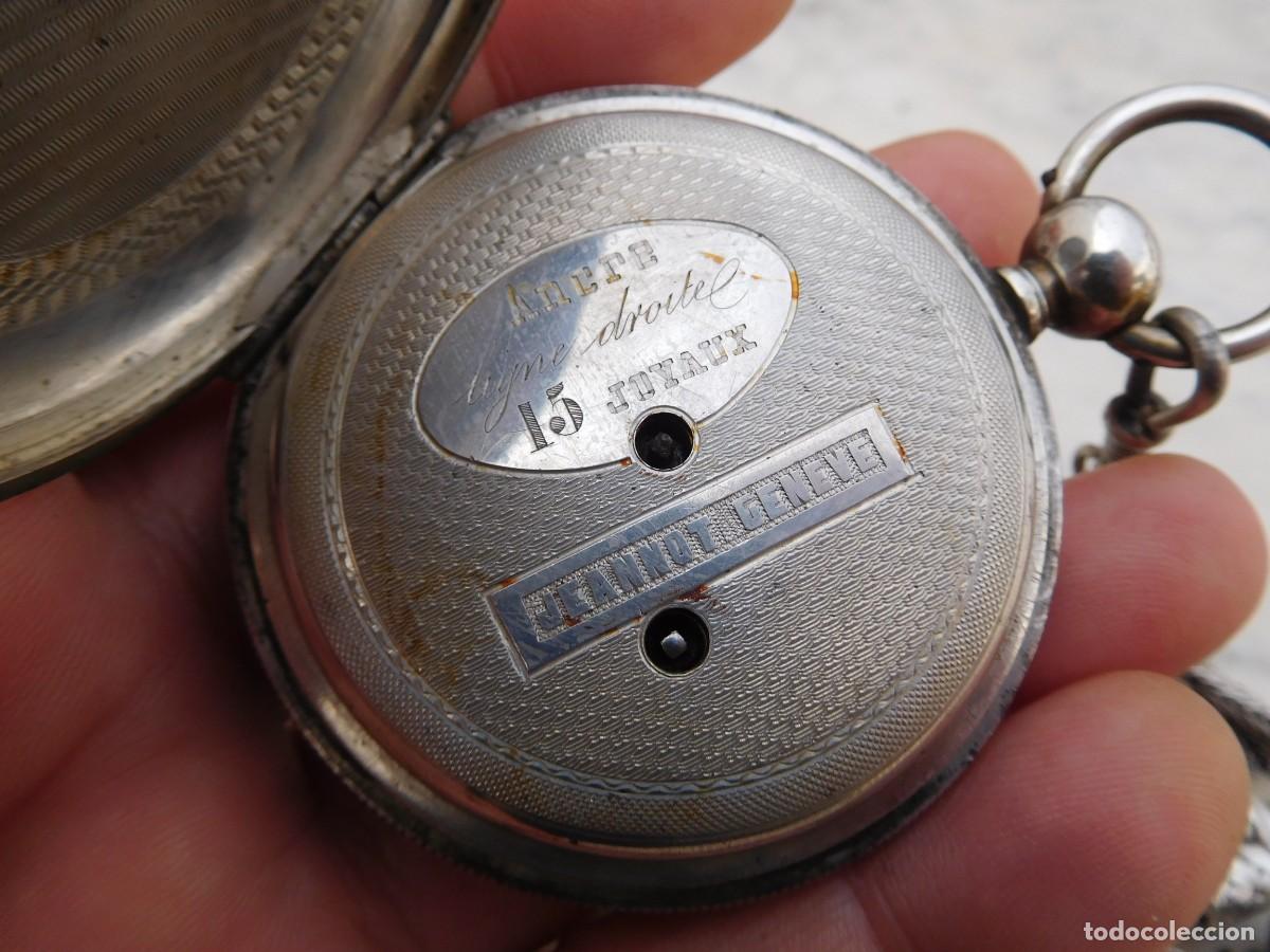 Relojes de bolsillo: Reloj de bolsillo 3 tapas plata Jeannot Geneve con cadena - Foto 12