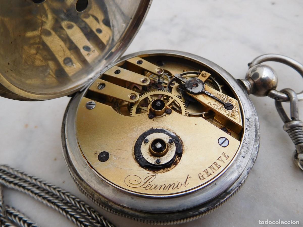 Relojes de bolsillo: Reloj de bolsillo 3 tapas plata Jeannot Geneve con cadena - Foto 13