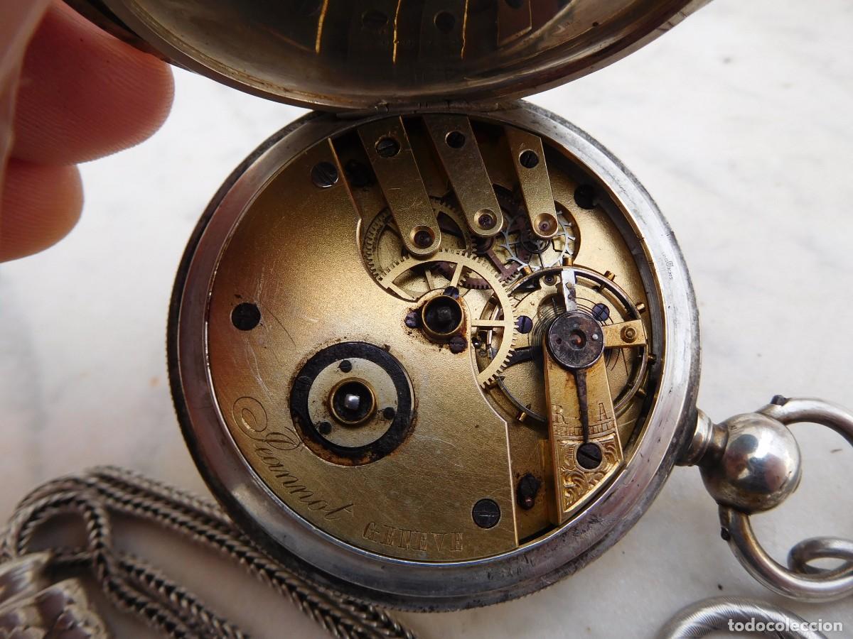 Relojes de bolsillo: Reloj de bolsillo 3 tapas plata Jeannot Geneve con cadena - Foto 14