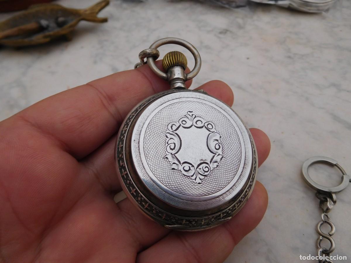 Relojes de bolsillo: Reloj de bolsillo 3 tapas plata con cadena - Foto 4