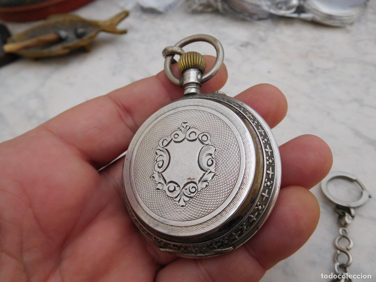 Relojes de bolsillo: Reloj de bolsillo 3 tapas plata con cadena - Foto 5