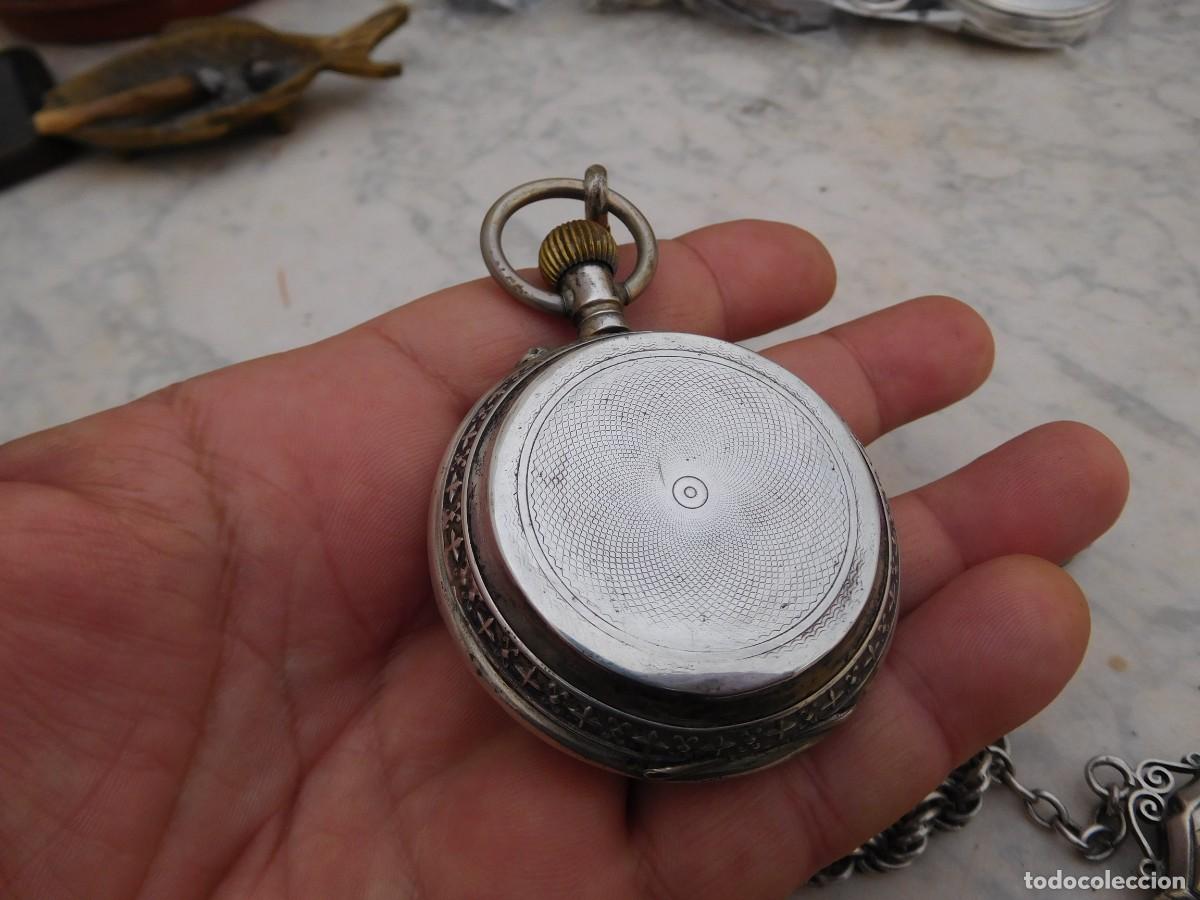 Relojes de bolsillo: Reloj de bolsillo 3 tapas plata con cadena - Foto 6
