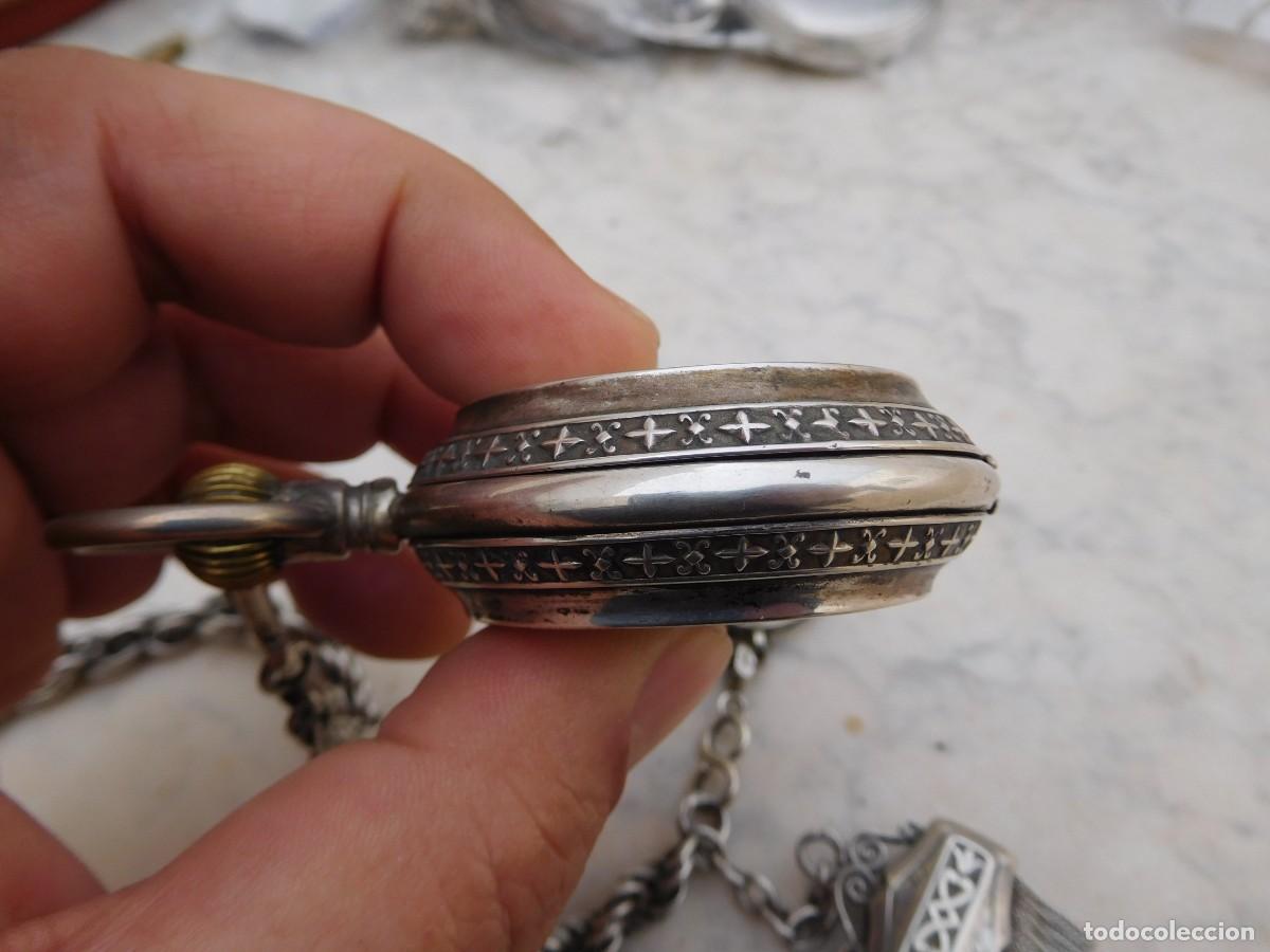 Relojes de bolsillo: Reloj de bolsillo 3 tapas plata con cadena - Foto 9