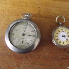 Relojes de bolsillo: 2 ANTIGUOS RELOJES DE BOLSILLO-PLATA Y METAL-LOTE 259-78