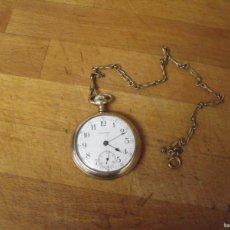 Relojes de bolsillo: ANTIGUO RELOJ BOLSILLO-WALTHAM-USA-LAMINADO ORO-PRECIOSOS GRABADOS-LEONTINA-LOTE 259-80-FUNCIONA