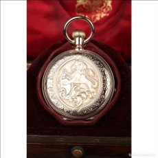 Relojes de bolsillo: EXTRAORDINARIO RELOJ DE BOLSILLO ANTIGUO A DETENTE. ORO 18K. SUIZA, CIRCA 1880